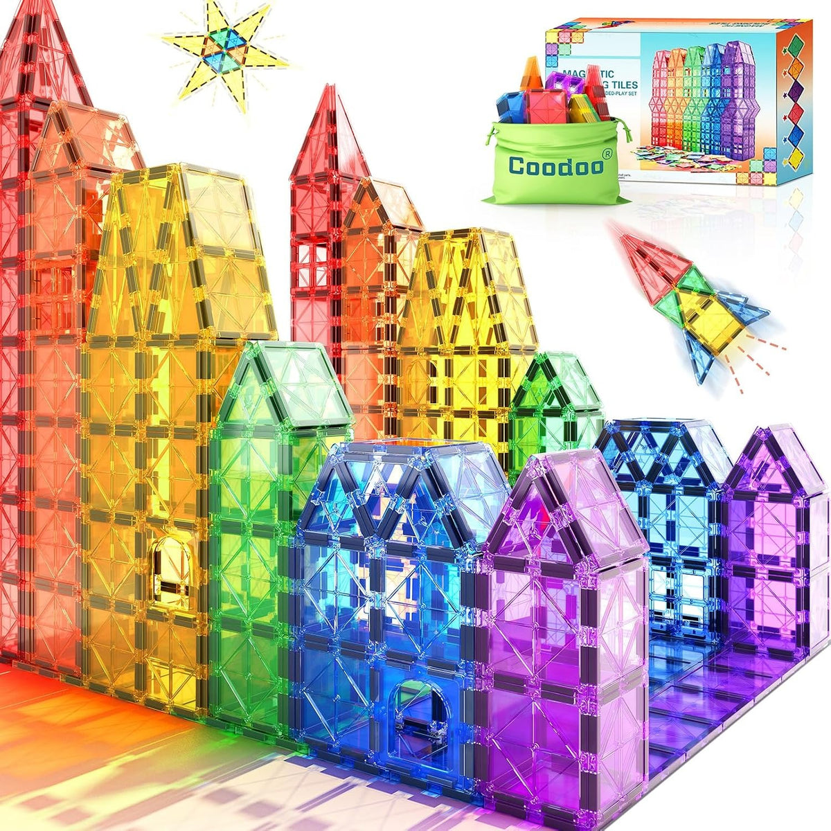Coodoo Magnetic Tiles – 40PCS STEM Building Blocks for Kids, Ages 3+